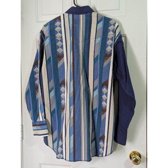 VTG Wrangler Shirt Mens XL 17x35 Navy Southwestern Pearl Snap Western Cowboy 90s - Picture 6 of 8